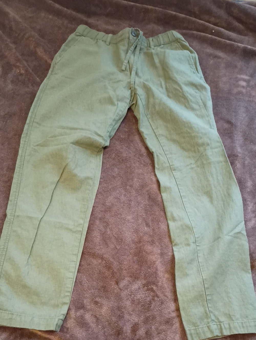 Uniqlo Women's Olive Drawstring Chinos - Light Green